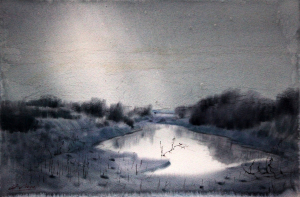 Cánh đồng 2,38x56 cm,màu nước trên giấy, 2016