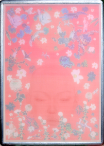 Chánh niệm 1, 50x70 cm, 2023, lụa, chỉ thêu, màu nước, vải