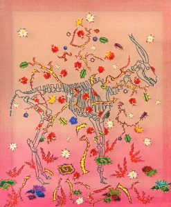 12. Lụa, vải, chỉ thêu, màu nước  23x28cm