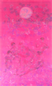 Ngắm trăng 2, 2022, màu nước, lụa, vải, chỉ thêu, 170x110 cm