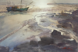 Nước dâng,38x56 cm,màu nước trên giấy, 2016