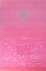 Tâm Kinh 4, 2022, màu nước, vải, chỉ thêu, lụa, 170x110 cm