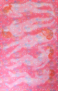 Tâm Kinh 6, 2022, màu nước, vải, chỉ thêu, lụa, 170x110 cm