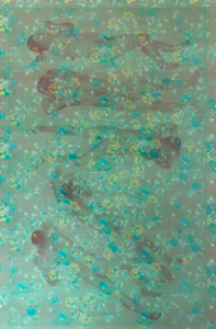 Tâm Kinh 7, 2022, màu nước, vải, chỉ thêu, lụa, 170x110 cm