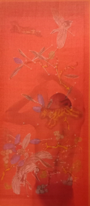 Tắm tiên 18, lụa, màu nước, chỉ thêu, vải, 40x20 cm, 2023