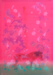 Thăng bằng, 2021, lụa, vải, chỉ thêu, màu nước, 70x50 cm