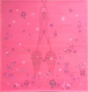 Thăng bằng 3, 2021, lụa, vải, chỉ thêu, màu nước, 110x115 cm