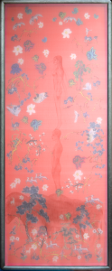 Thăng bằng 3, 2021, lụa, vải, chỉ thêu, màu nước, 170x70 cm
