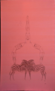 Thăng bằng 4, 110x240 cm, lụa, màu nước