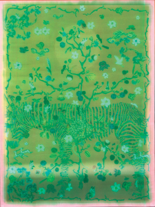 Thiên nhiên 2, 78x104cm, 2023, lụa, vải, chỉ thêu, màu nước