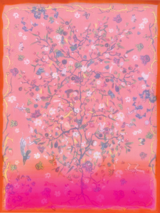 Trái tim , 78x104cm, 2023, lụa, vải, chỉ thêu, màu nước