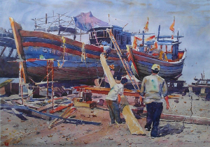 Xưởng đóng tàu, 29,7x42 cm, màu nước trên giấy, 2013