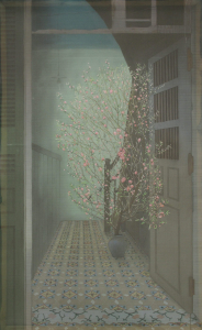 Mùa qua phố 1, 2018, 85x140 cm, lụa, màu nước