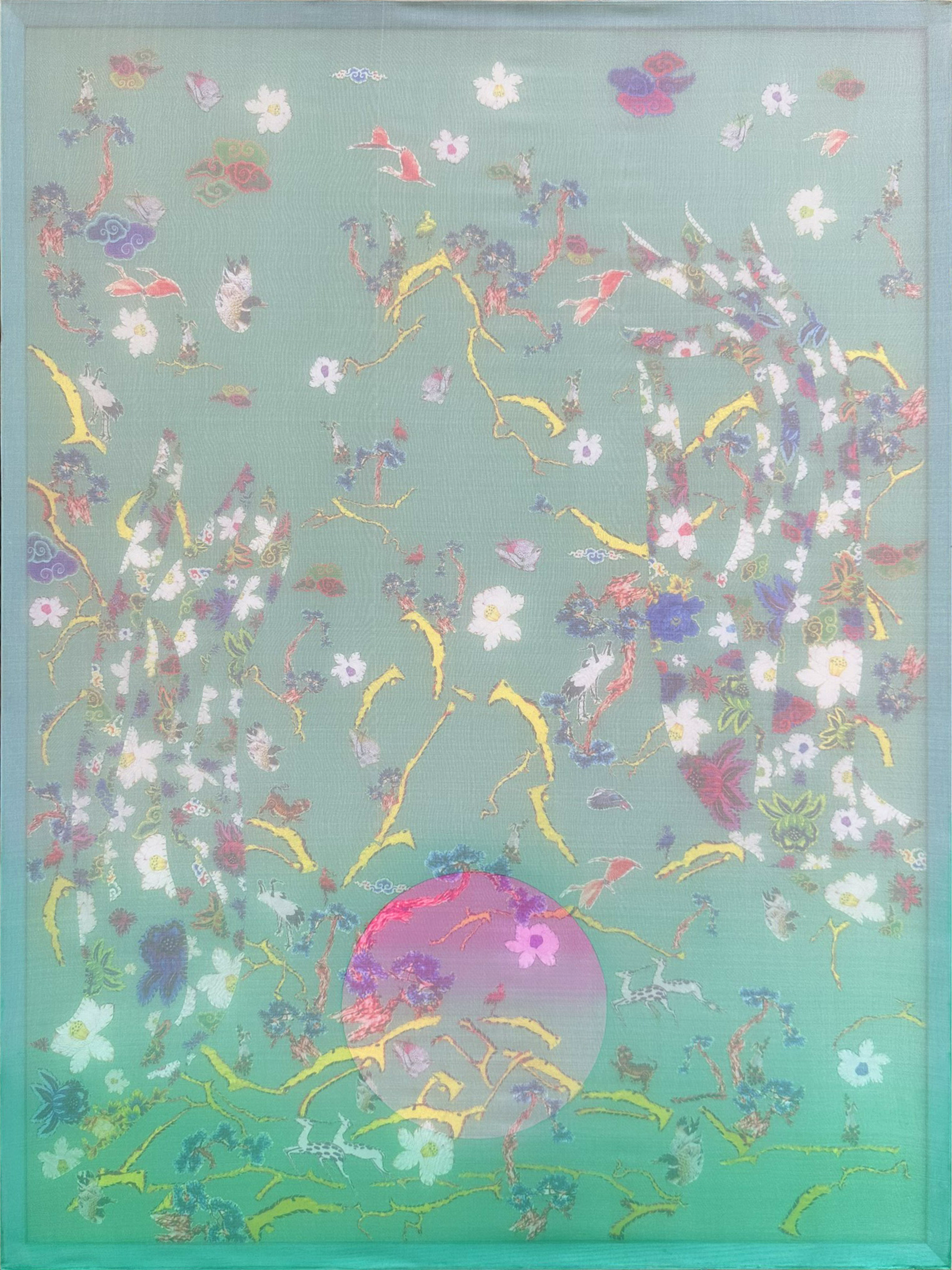 love 1, 78x104 cm, 2023, lụa, màu nước, vải, chỉ thêu