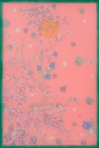 sương mờ 2, 104x78 cm, 2024, lụa, vải , chỉ thêu, màu nước.