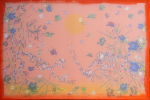 sương mờ 3, 104x78 cm, 2024, lụa, vải , chỉ thêu, màu nước.