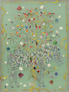 thiên nhiên 15, 104x78 cm, 2024, lụa, vải , chỉ thêu, màu nước.