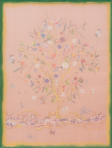 thiên nhiên 19, 104x78 cm, 2024, lụa, vải , chỉ thêu, màu nước.