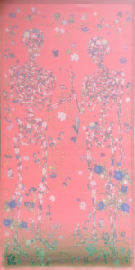 thiên nhiên 23, 180x90 cm, 2024, lụa, vải , chỉ thêu, màu nước.