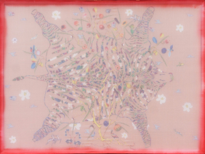 thiên nhiên 5, 78x104 cm, 2024, lụa, vải , chỉ thêu, màu nước.