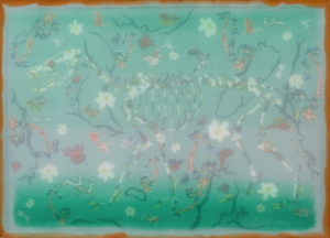 thiên nhiên 7, 78x104 cm, 2024, lụa, vải , chỉ thêu, màu nước.