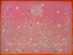 thiên nhiên 8, 104x78 cm, 2024, lụa, vải , chỉ thêu, màu nước.